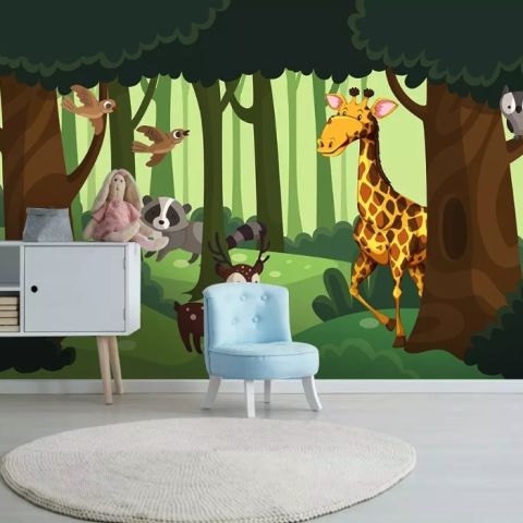 Cartoon Animals in the Forest Wallpaper Mural