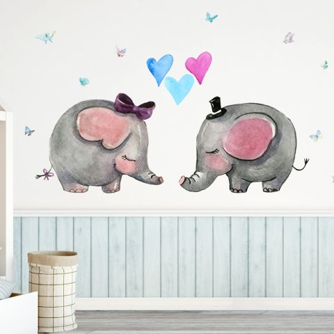 Cartoon Elephant with Little Love Wallpaper Mural