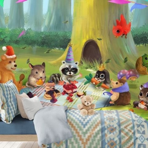 Cartoon Animals in the Forest Wallpaper Mural