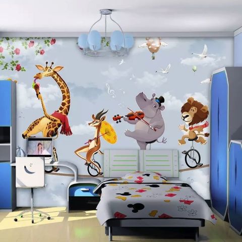 Cartoon Slackline with Animals Wallpaper Mural