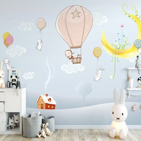 Cartoon Winterscape and Rabbit Flying Wallpaper Mural
