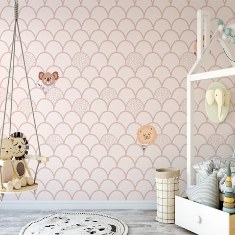 Kids Fish Scale Pattern and Cute Animals Wallpaper Mural