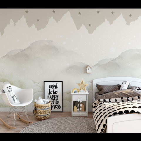 Kids Mountain with Clouds Wallpaper Mural