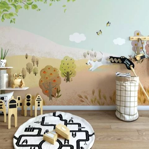 Cartoon Puppy in the Forest Wallpaper Mural