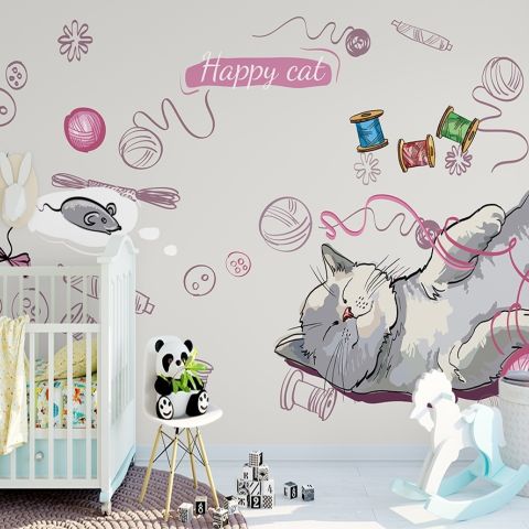 Kids Happy Cat Wallpaper Mural