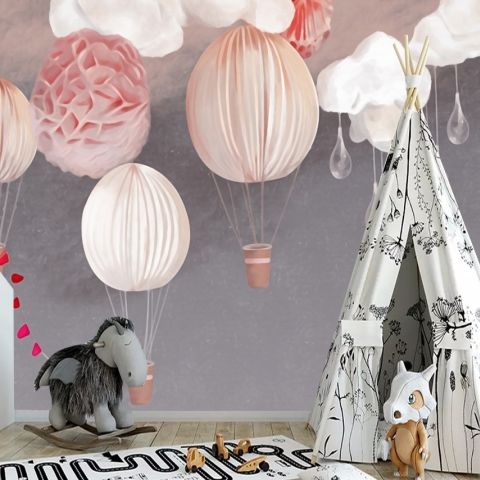 Kids Paper Lantern Hot Air Balloon Wallpaper Mural