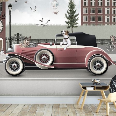 Cityscape with Doggies Wallpaper Mural