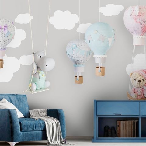 Teddy Bear Clouds and Balloons Wallpaper Mural