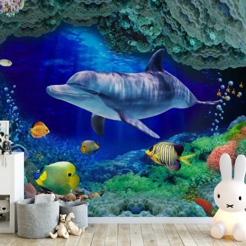 3D Look Undersea with Colorful Fish Wallpaper Mural