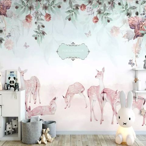 Deer in the Floral Garden Wallpaper Mural