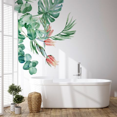 Tropical Leaf with Eucalyptus Wall Decal Sticker