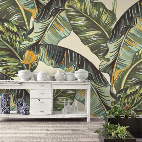 Vintage Banana Leaf Pattern Wallpaper Mural