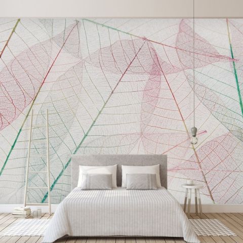 Pink Leaf Veins Wallpaper Mural