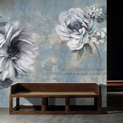 Light Floral with Music Notes Wallpaper Mural
