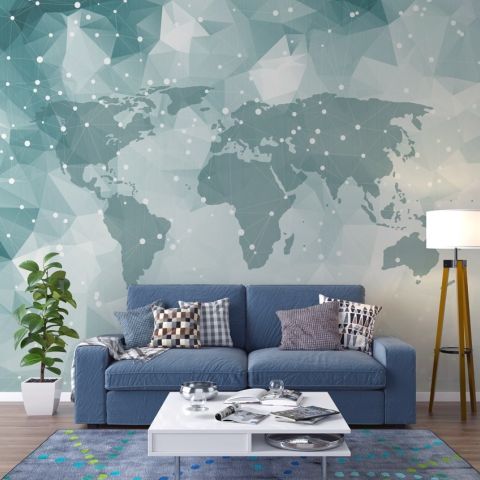 Abstract Map with Geometric Line Wallpaper Mural