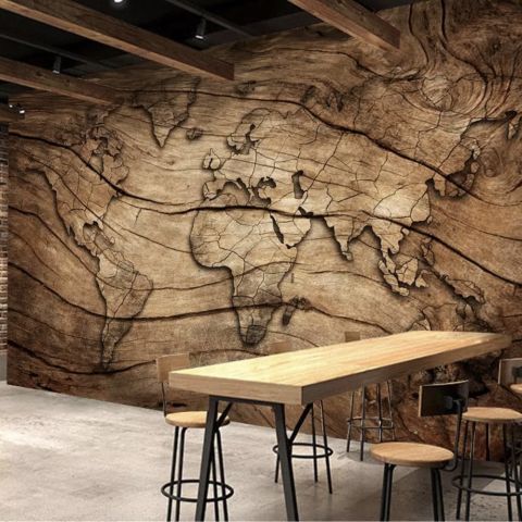 Vintage Wood World Map Wallpaper Mural