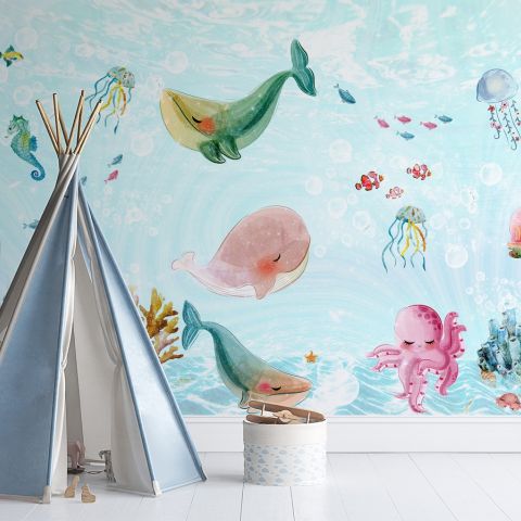 Nursery Cute Sea Animals Wallpaper Mural