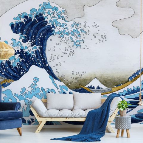 Vintage Wave Drawing Wallpaper Mural