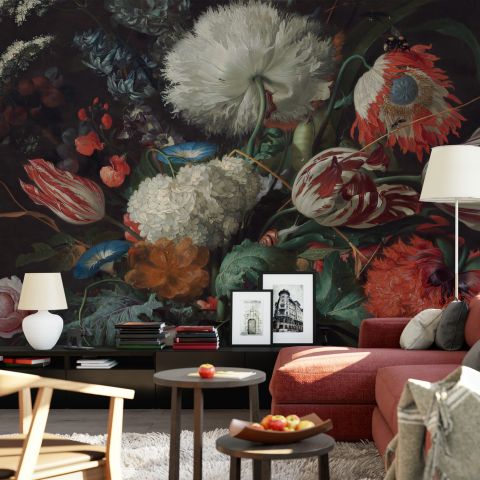 Dark Floral Dutch Bouquet with Tulips Wallpaper Mural