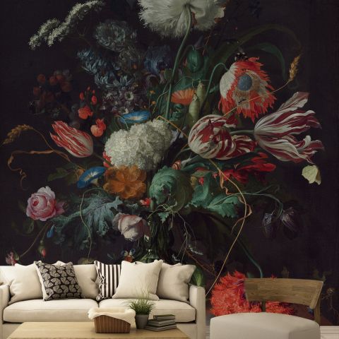 Dark Floral Bouqet with Tulips and Roses Wallpaper Mural