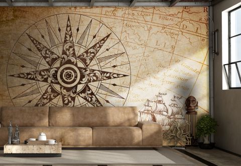 Vintage Map with Compass Wallpaper Mural