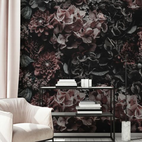 Dark Floral Hydrangea Wallpaper Mural