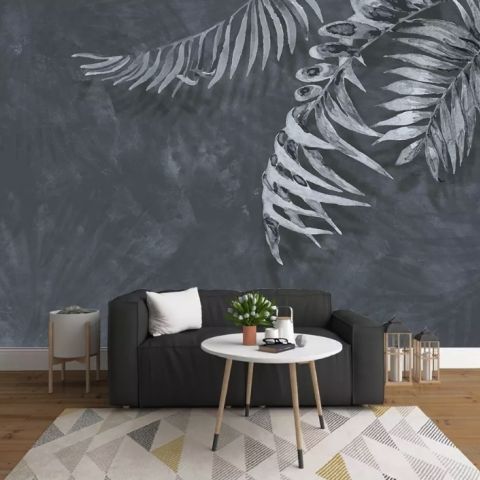 Monochrome Leaf Wallpaper Mural