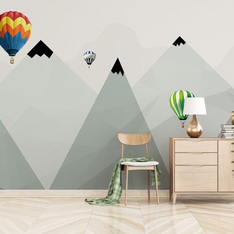 Mountain 3D Look Hot Air Balloon Wallpaper Mural