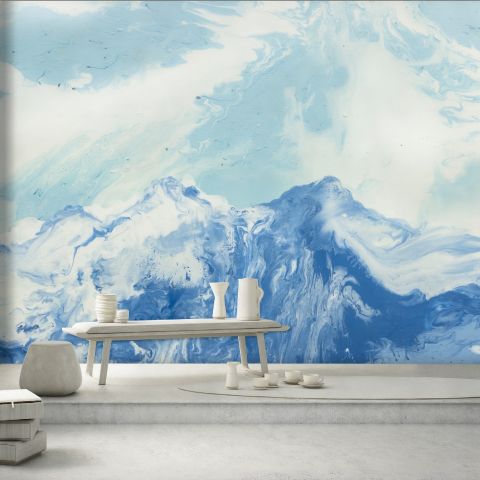 Acrylic Blue Mountain Landscape Wallpaper Mural