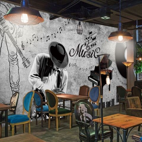 Dark Music Notes with Piano Wallpaper Mural