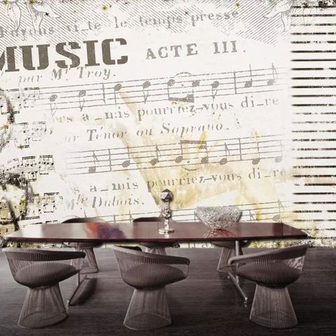 Nostalgic Beige Music Notes Wallpaper Mural