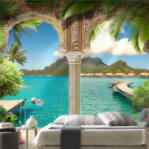 3D Look Sea Landscape with Lux Arabian Arches Wallpaper Mural