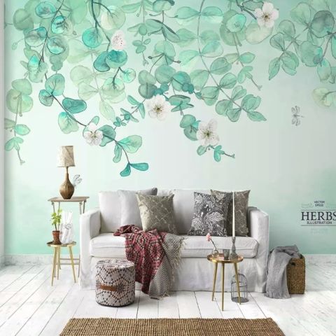 Plum Blossom with Leaves Wallpaper Mural