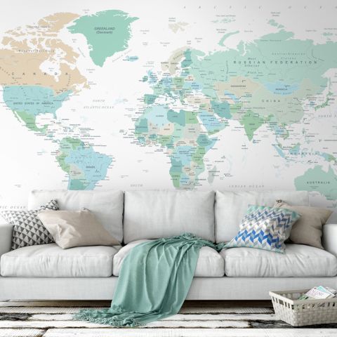 Green Political World Map Wallpaper Mural