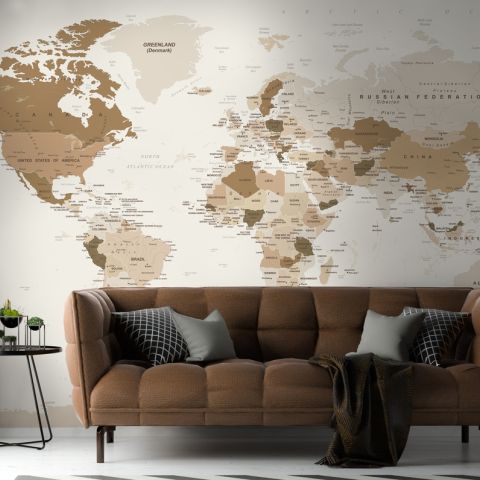 Brown Political Map Wallpaper Mural