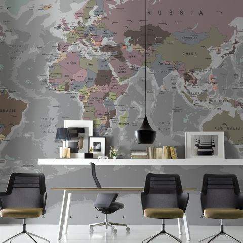 Soft Colorful Political World Map Wallpaper Mural
