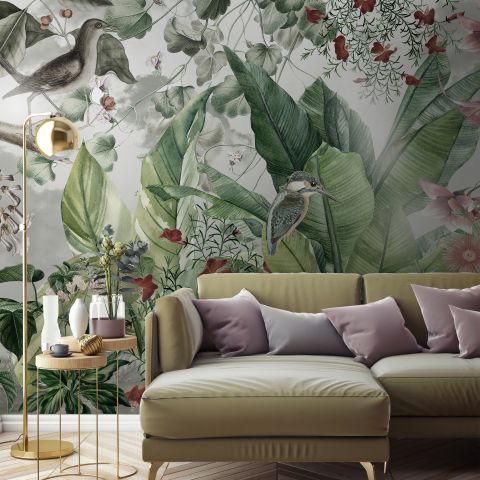 Nostalgic Forest with Colorful Flowers Wallpaper Mural