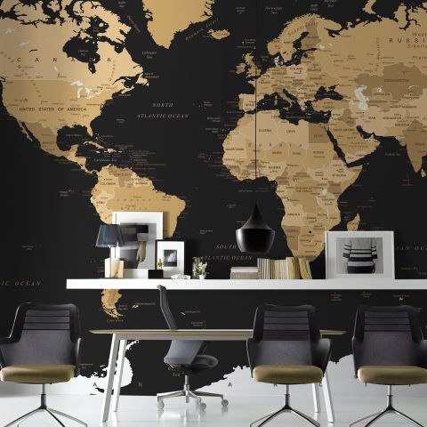 Black Political World Map Wallpaper Mural