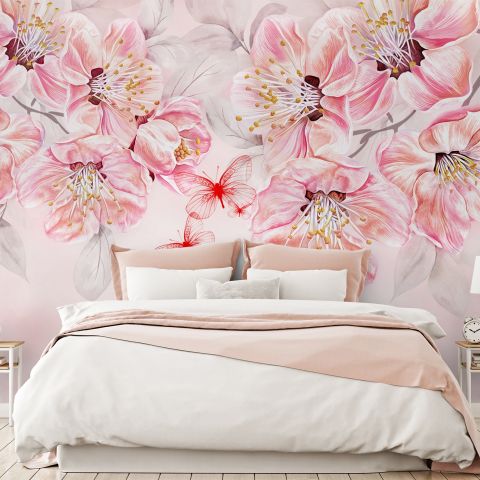 Cherry Blossom Vine Flowers Wallpaper Mural