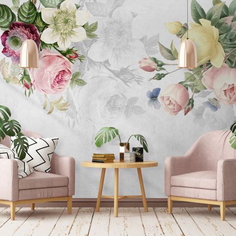Bohemian Clematis Floral Bouqet Wallpaper Mural