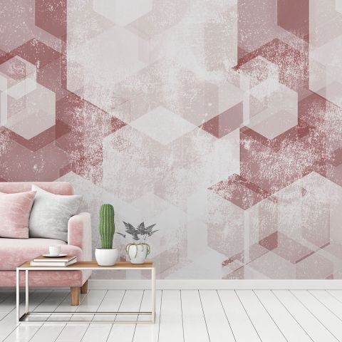 Abstract Pink Geometric Pattern Wallpaper Mural