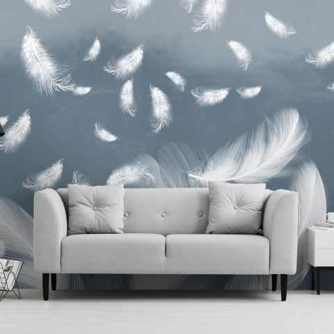 Blue Feathers Wallpaper Mural