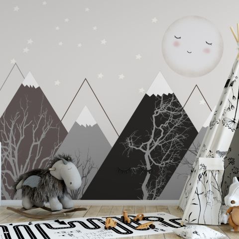 Kids Boys Cute Moon and Mountain Landscape Wallpaper Mural