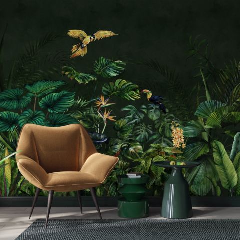 Dark Tropical Plants Wallpaper Mural