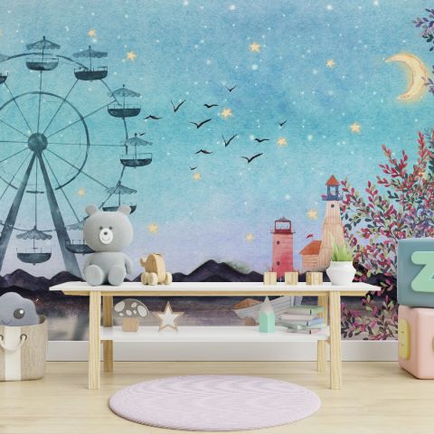 Sea Landscape with Ferris Wheel Wallpaper Mural