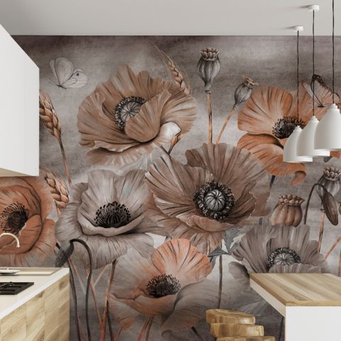 Corn Poppy Flowers Painting Art Wallpaper Mural