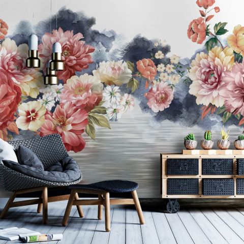 Flowers with World Wallpaper Mural