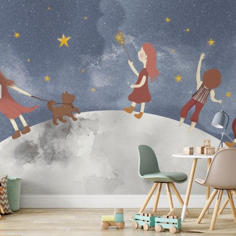 Girls on the Moon Kids Wallpaper Mural