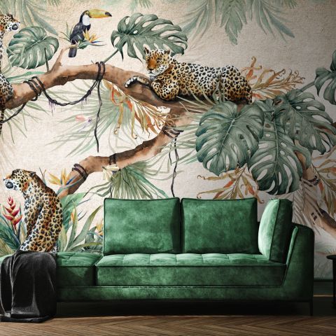 Leopards on Branch Jungle Wallpaper Mural