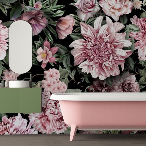 Florals With Green Leafs Wallpaper Mural